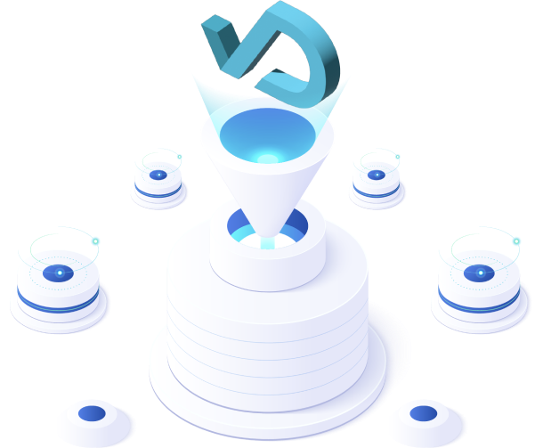 Dowsers' Builder Solutions illustrated as data flowing through a funnel (something very futuristic) representing Dowsers' secure and efficient DeFi development solutions.